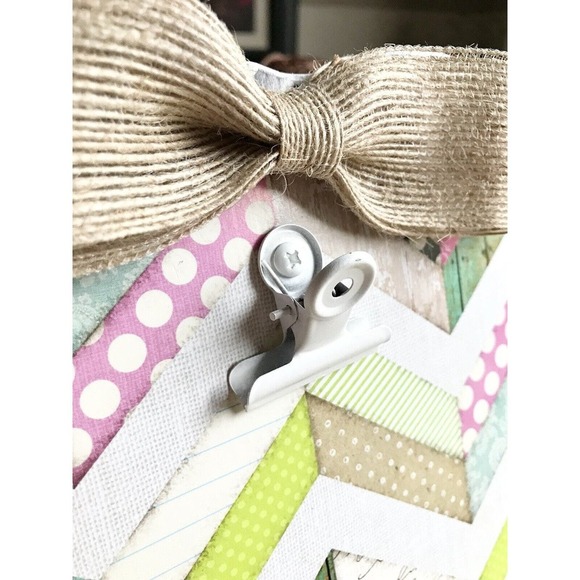 New Colorful Wooden Message / Recipe / Photo Board Easel w/ Bow & Metal Clip - Picture 2 of 7